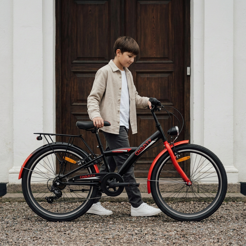 Chanty 24" barncykel – pojke – svart/röd – 7 växlar