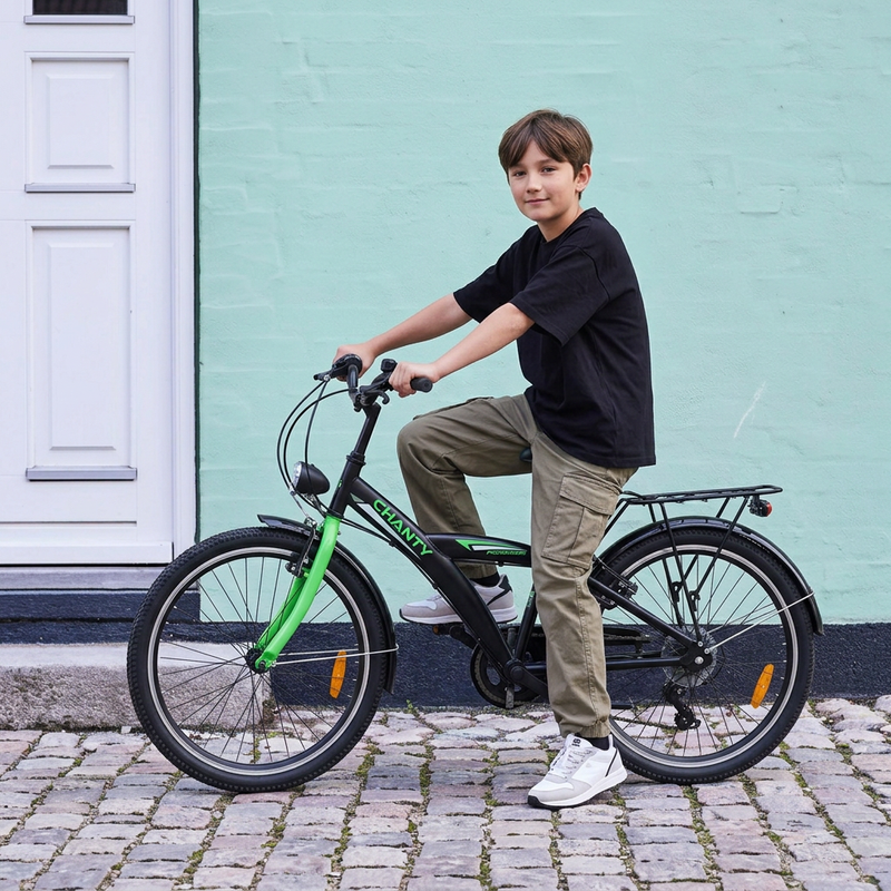 CHANTY Roader 24" Svart & Grön Pojkcykel | 7 växlar |