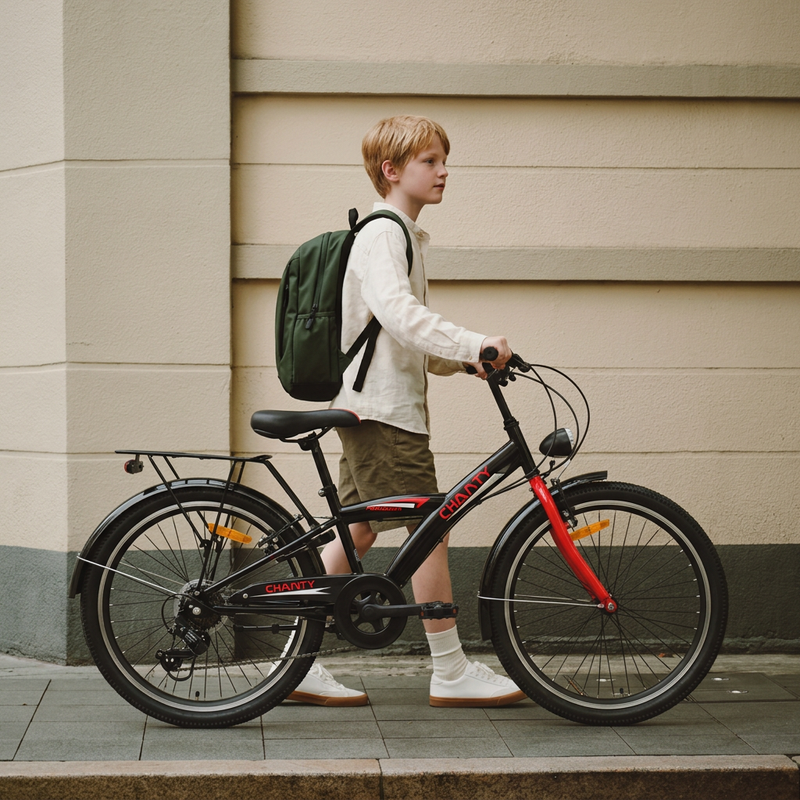 Chanty 24" barncykel – pojke – svart/röd – 7 växlar